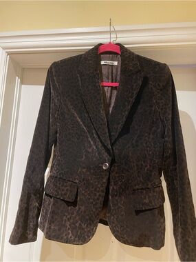Nygard Collection 100% Cotton Velvet Animal Print Brown Blazer S